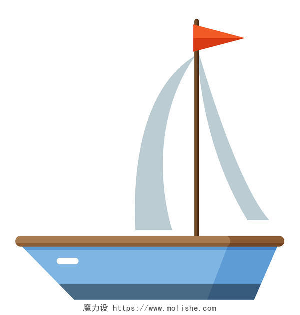 彩色卡通帆船小船旗子PNG素材元素